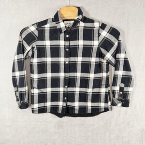 ORVIS Womens Large White Black Buffalo Plaid Flannel Fleece Lined Shirt‎ Shacket